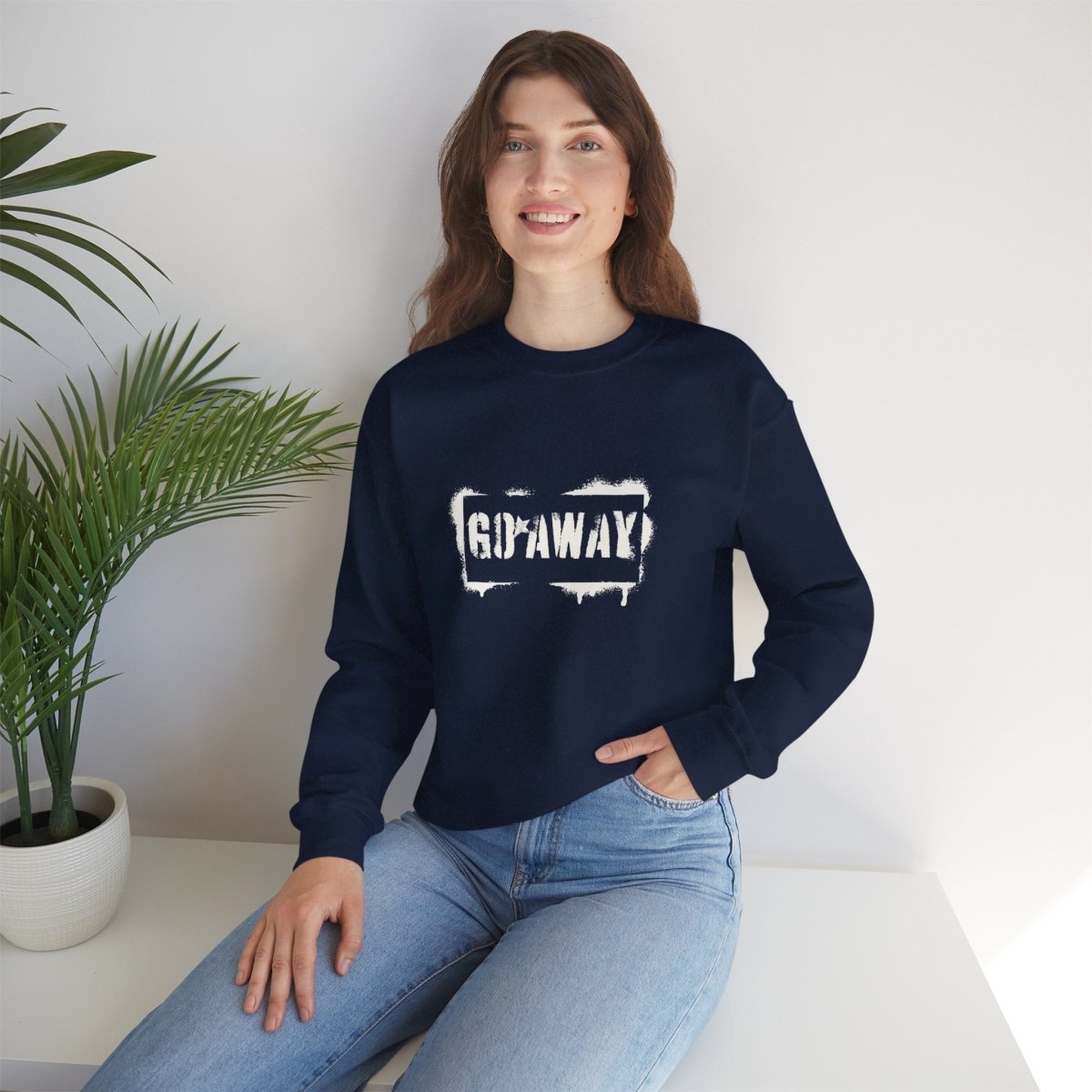 Crewneck Sweatshirt - 'Go Away' Stencil Graphic Cozy Pullover