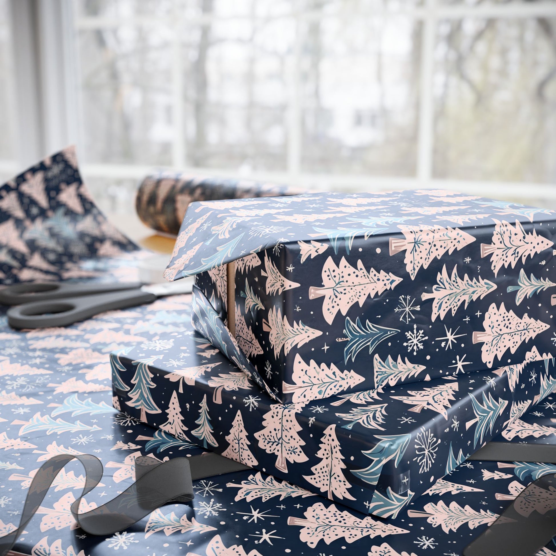Elegant Pink & Navy Holiday Wrapping Papers