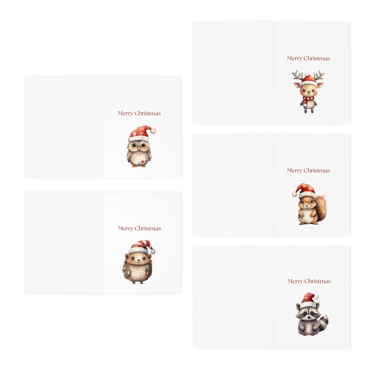 Cute Woodland Animals Christmas Cards (5-Pack)