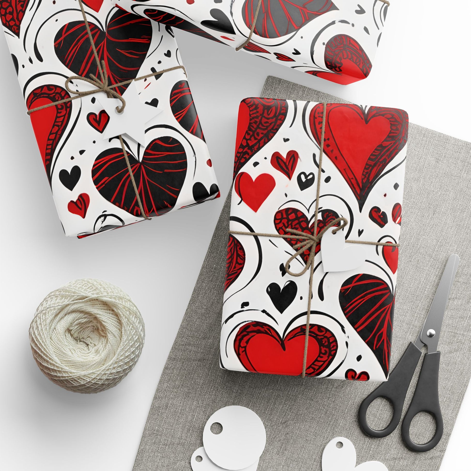 Stylish Gift Wrap with Vibrant Hearts in Black and Red
