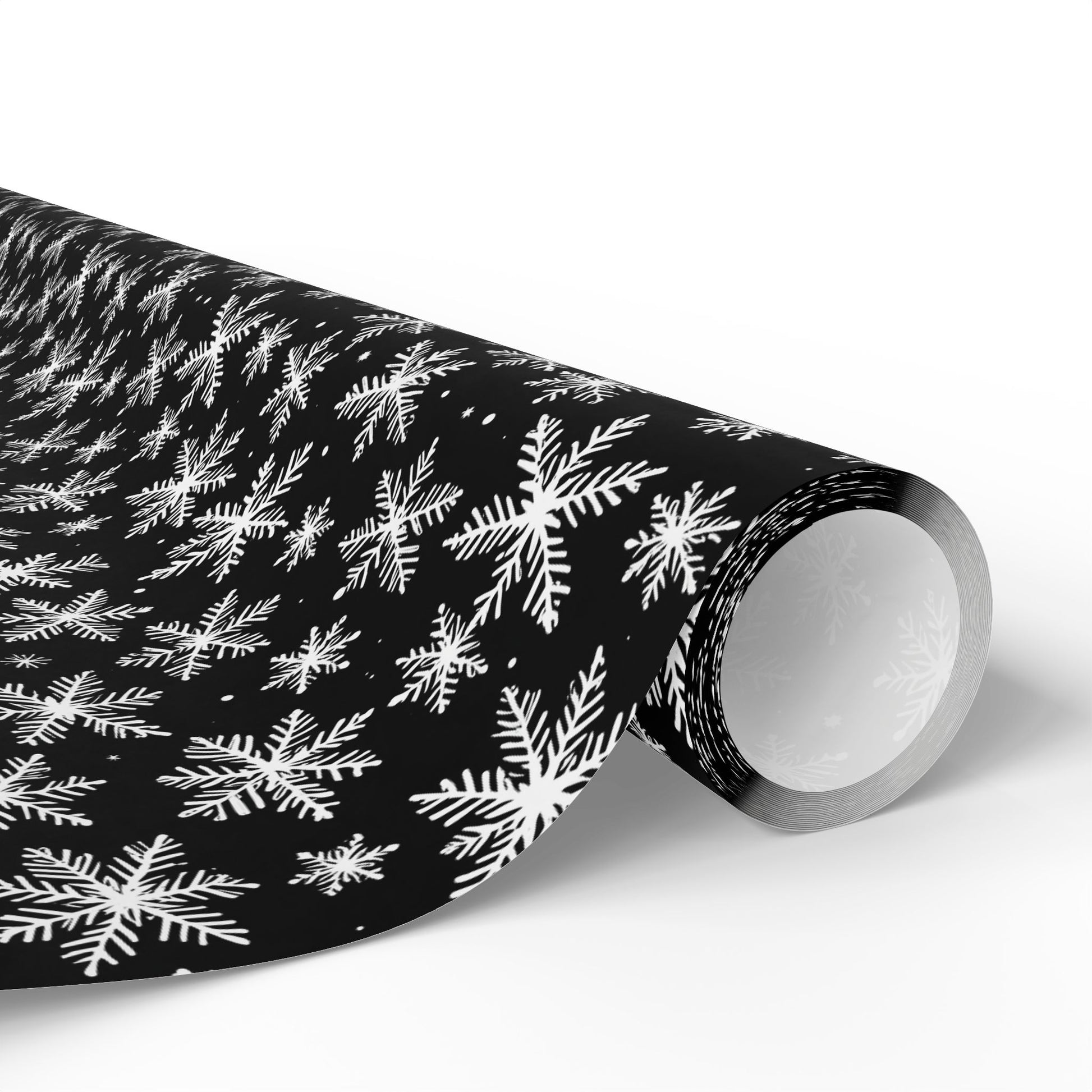 Midnight Flurries – Black & White Snowflake Wrapping Paper