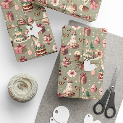 Festive Bunny & Cake Wrapping Paper Roll