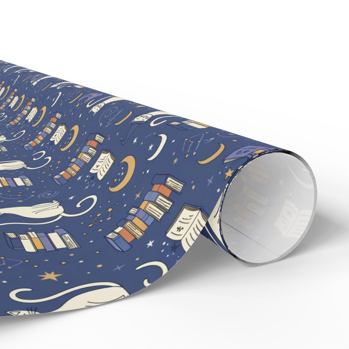 Purrfectly Bookish – Celestial Cat & Cozy Library Wrapping Paper