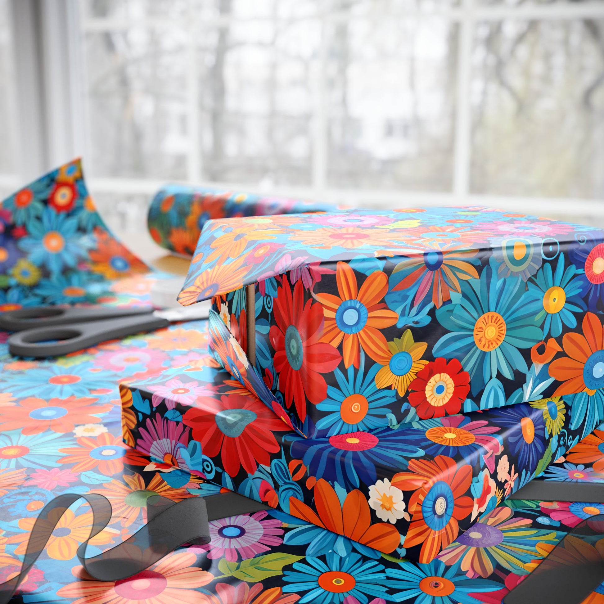 Botanical Colorful Flowers Gift Wrap Roll for Birthday