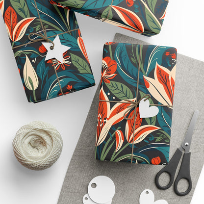 Orange Green Blue Botanical Floral Wrap for Presents