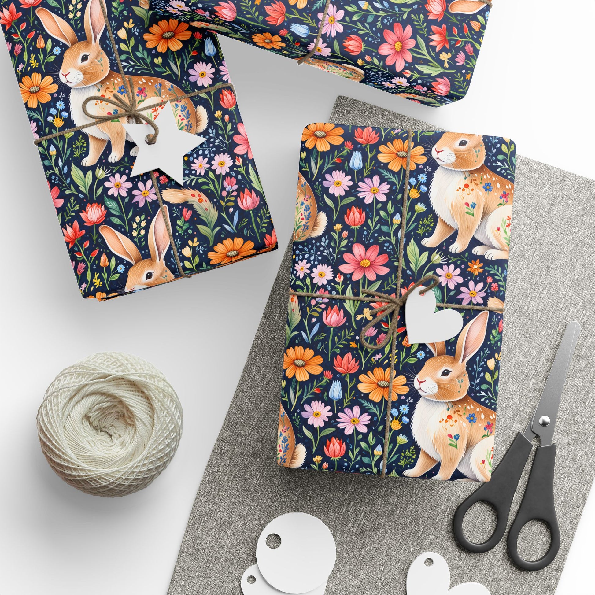 Whimsical Floral Bunny Wrapping Paper