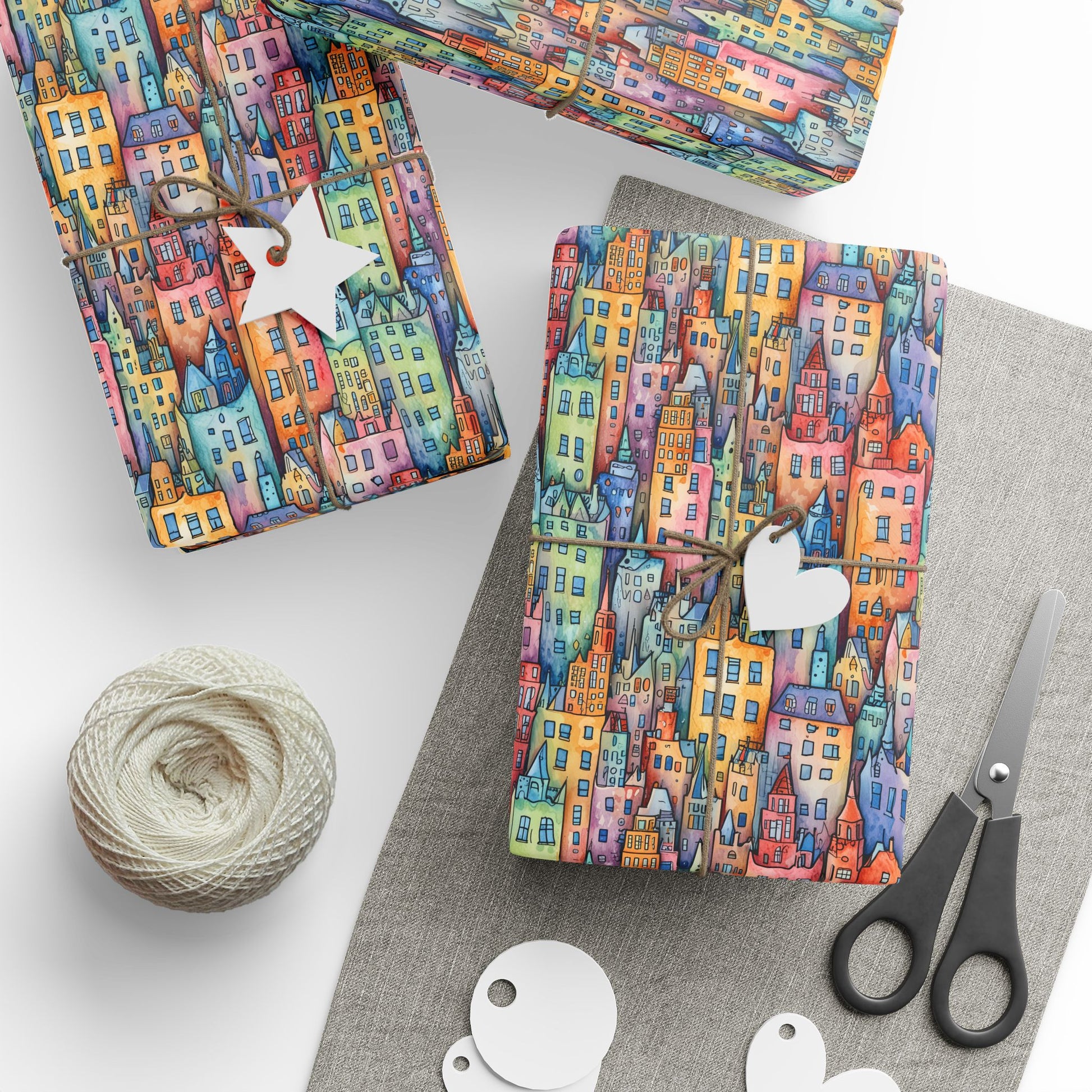 Colorful Pastel Cityscape Wrapping Paper