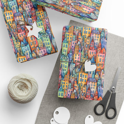 Colorful Pastel Cityscape Wrapping Paper