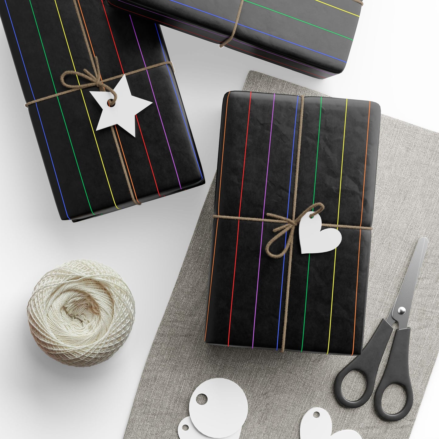 Midnight Rainbow Pinstripes — Black Gift Wrap with Subtle Iridescent Lines