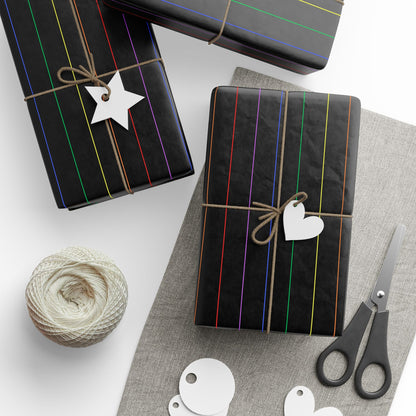 Midnight Rainbow Pinstripes — Black Gift Wrap with Subtle Iridescent Lines