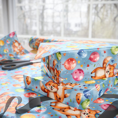 Cute Fox and Balloon Gift Wrap Birthday Party Decor for Kids or Cool Adults