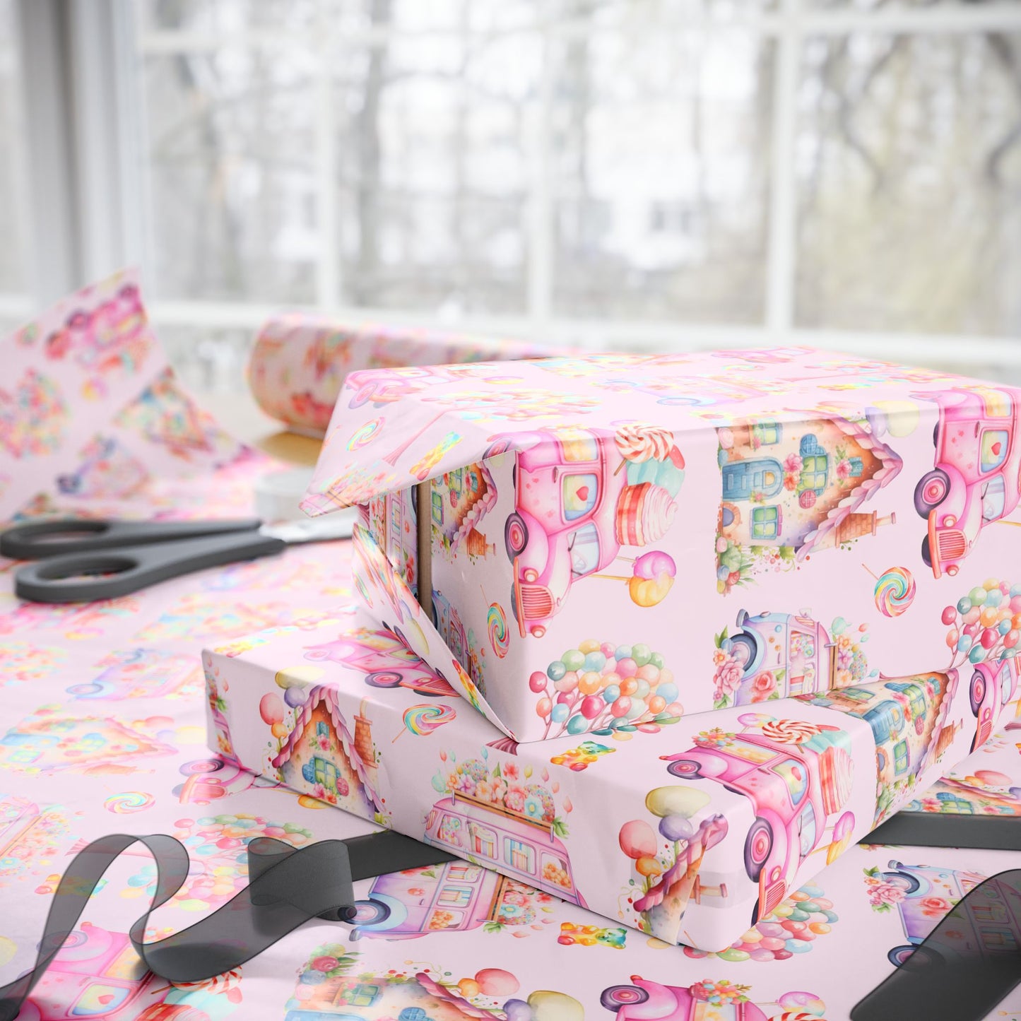 Cute Candyland themed pink gift wrap roll