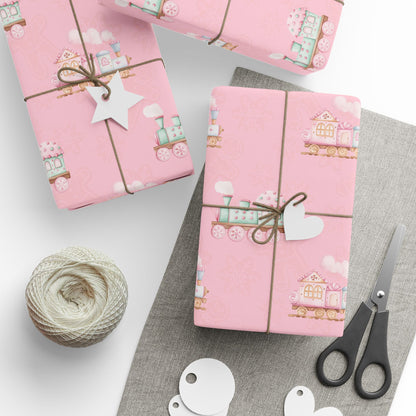 Candy Caboose – Pink Gingerbread Train Wrapping Paper