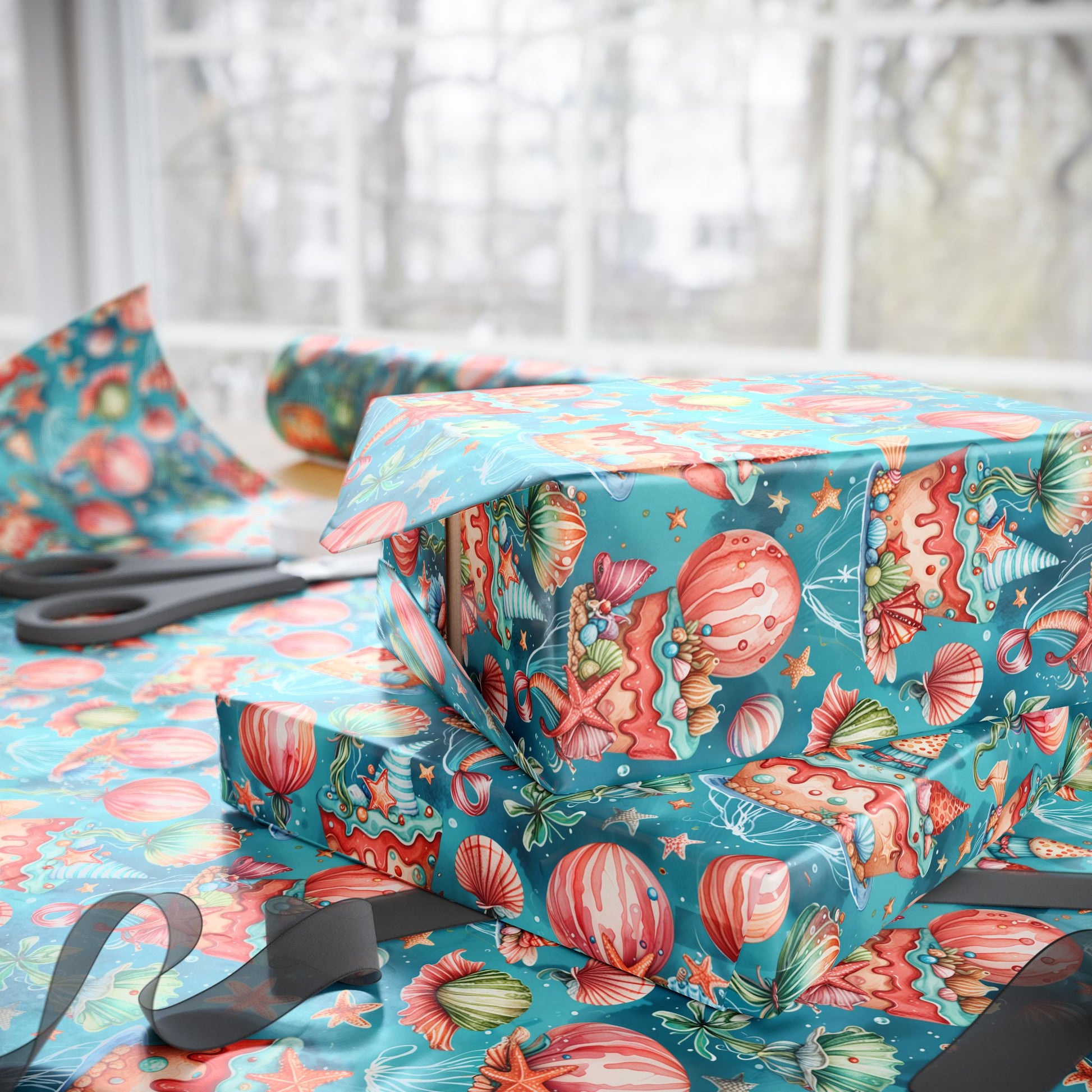 Aqua Ocean Theme Birthday Gift Wrap