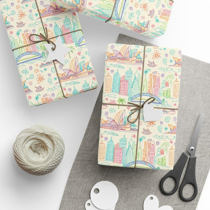 Sydney Sunsets & City Sketches – Whimsical Australia Wrapping Paper