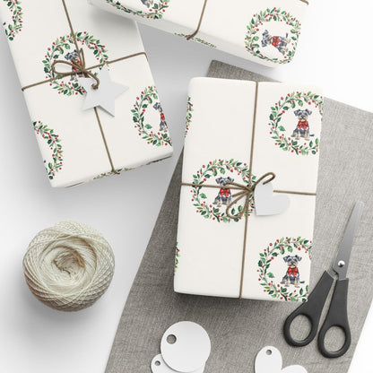 Paw - liday Wreaths & Wags – Schnauzer Christmas Wrapping Paper
