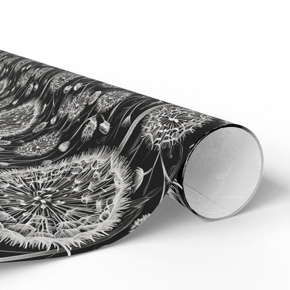 Wrapping Papers - Dandelion Seed Head Flowers Black and White Line Drawings