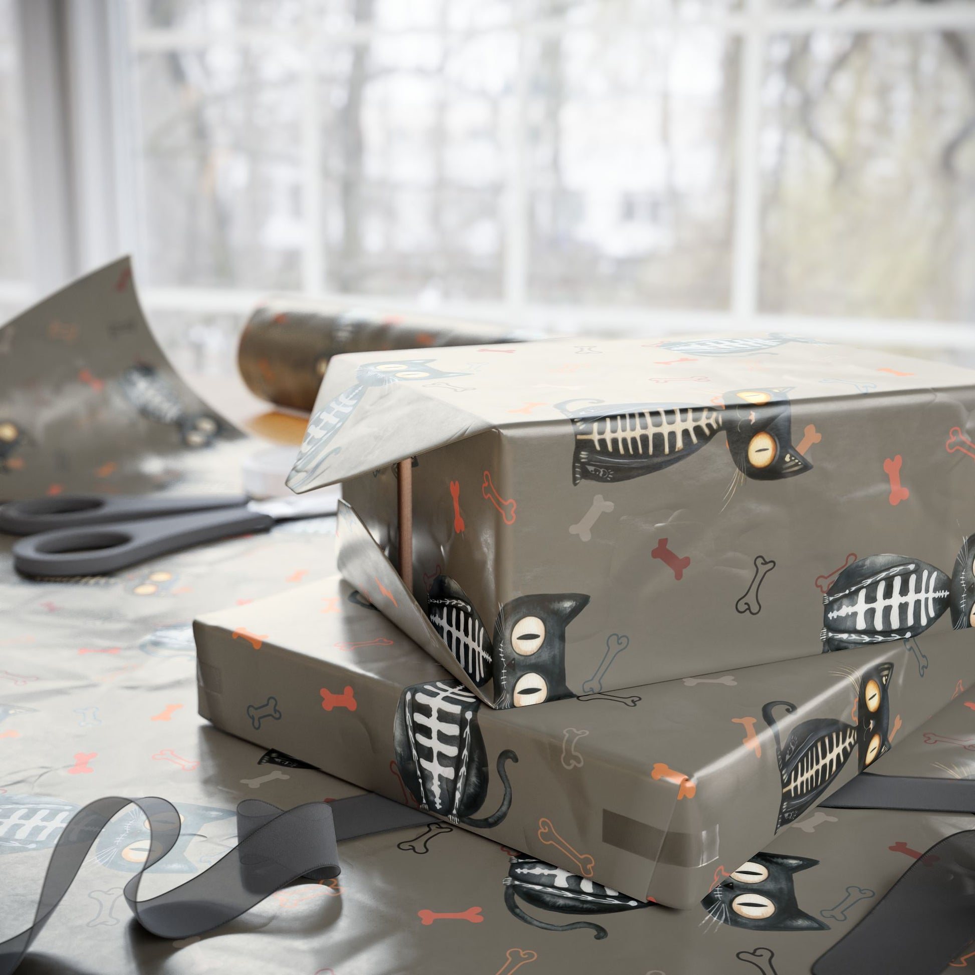 Bone to Be Wild – Skeleton Cat Halloween Wrapping Paper