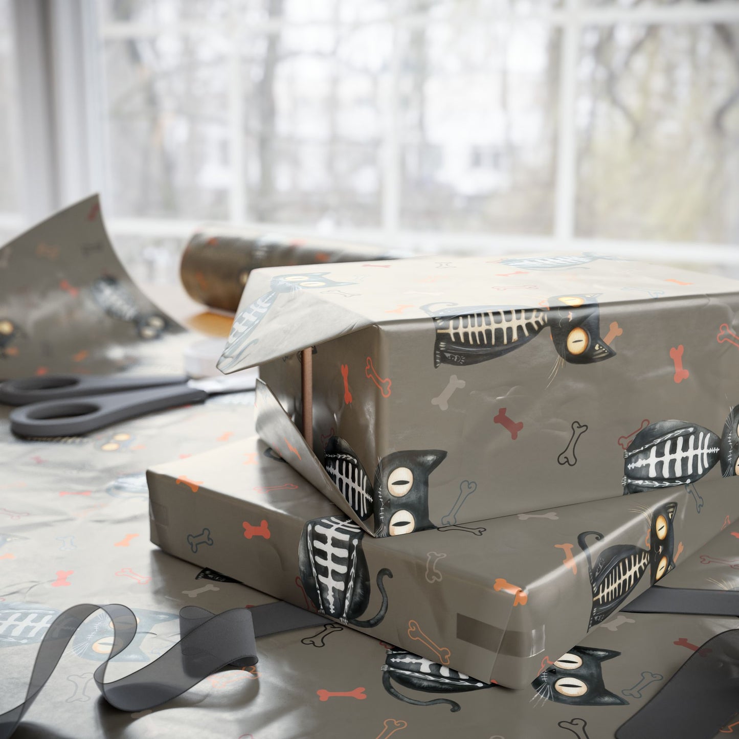 Bone to Be Wild – Skeleton Cat Halloween Wrapping Paper