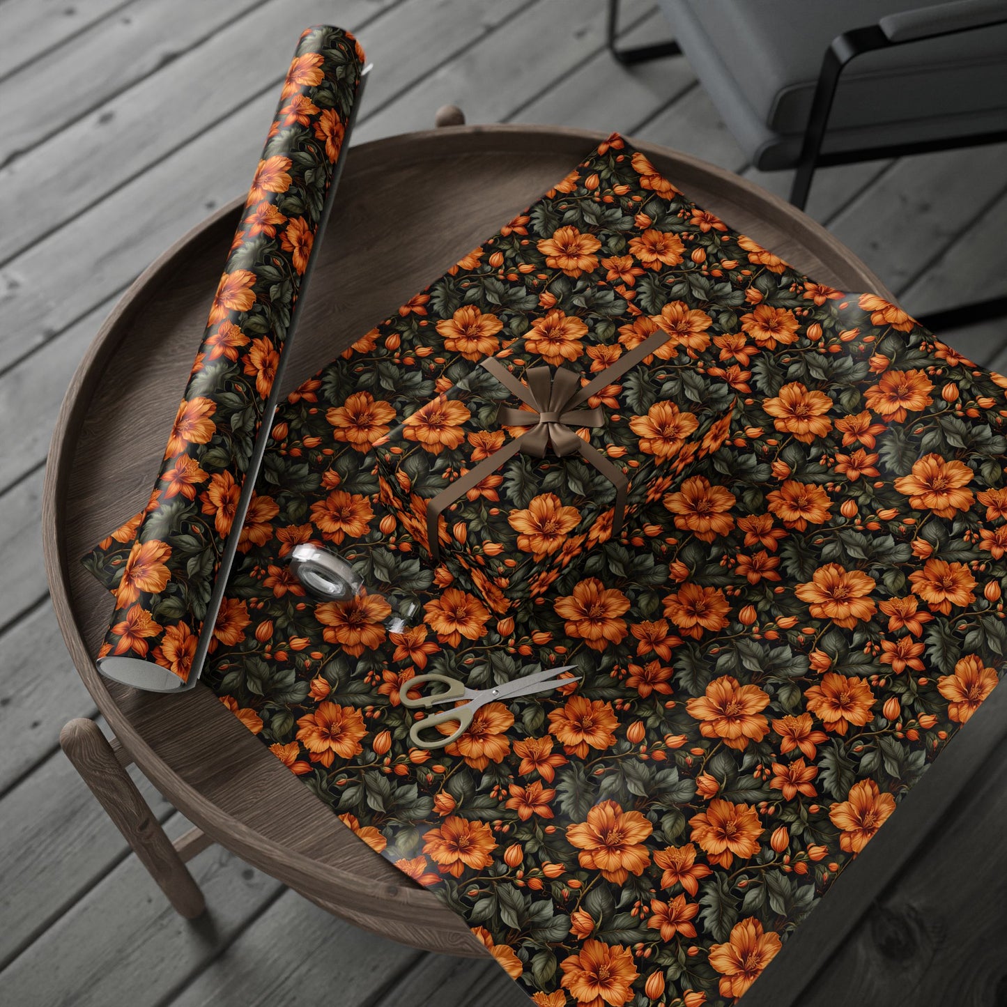 Vintage Orange Floral Wrapping Paper