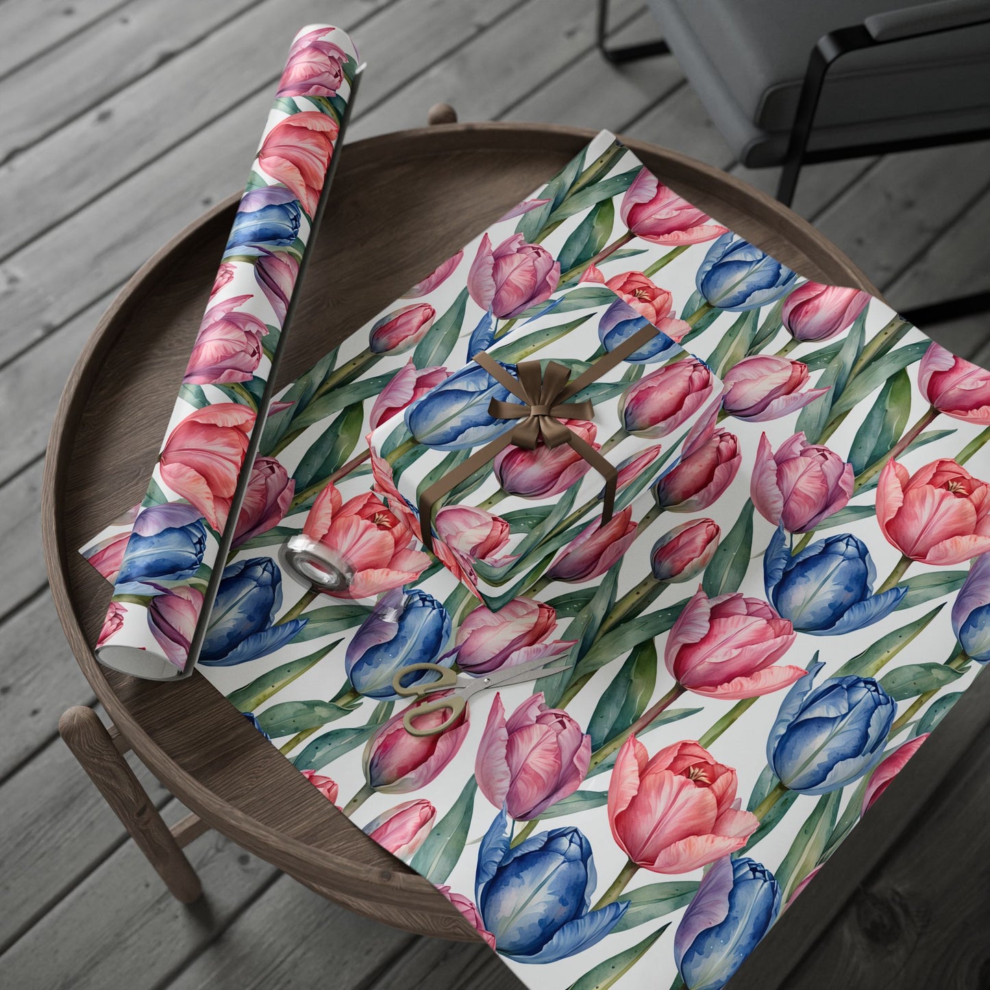 Tulips Pink Blue Gift Wrap