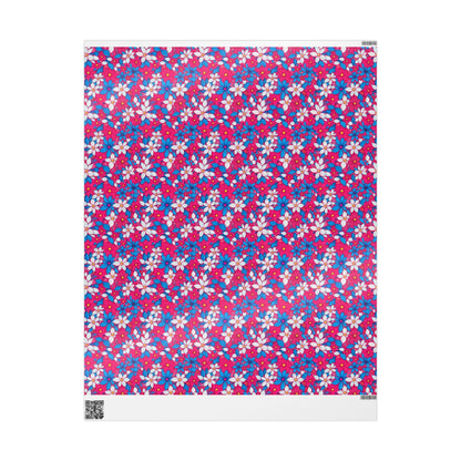 Vibrant Pink, White and Blue Floral Wrapping Paper