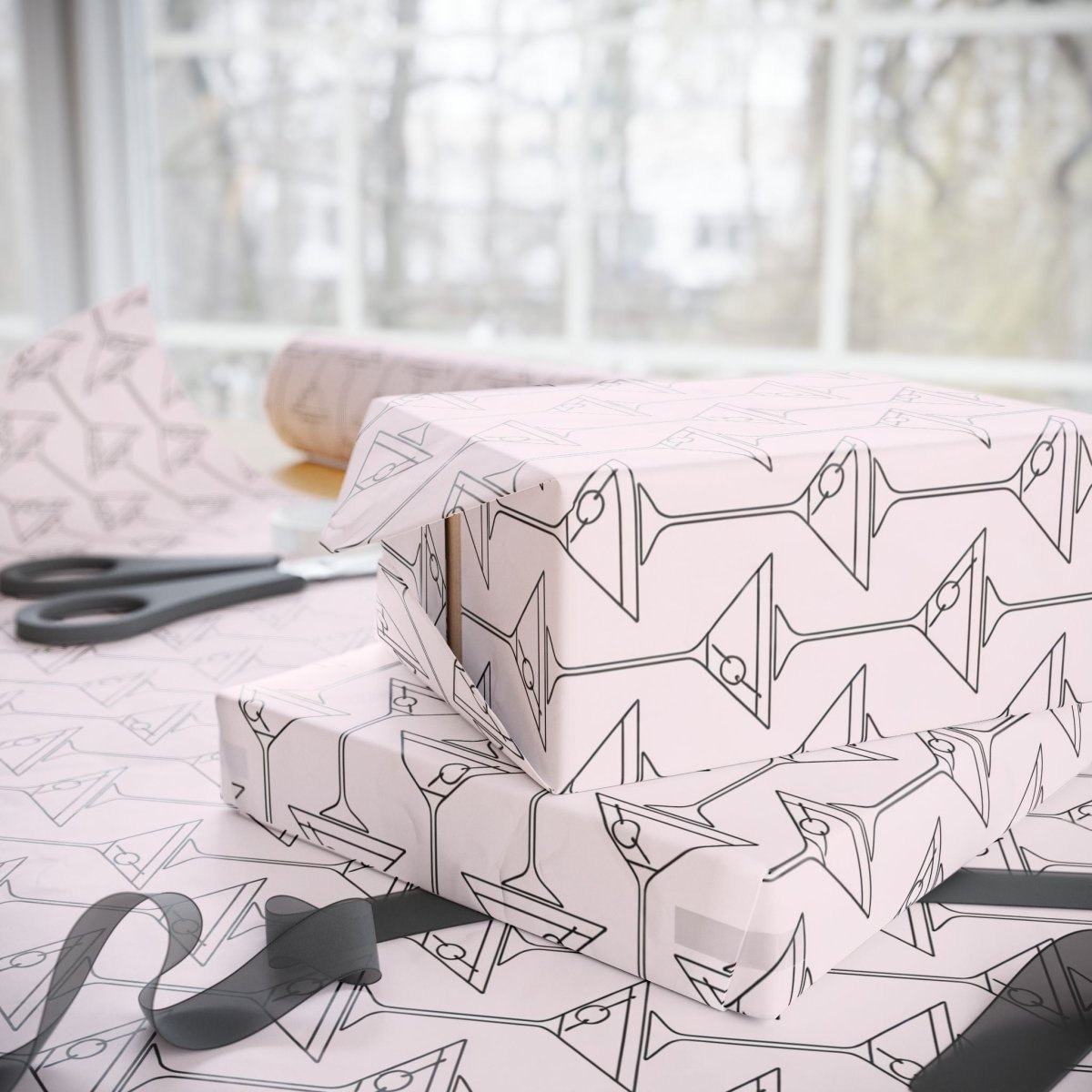 Pinkies Up & Pour Decisions – Martini Line Art Wrapping Paper