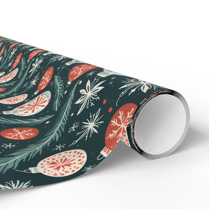 Frosted Evergreen – Retro Ornament & Pine Wrapping Paper
