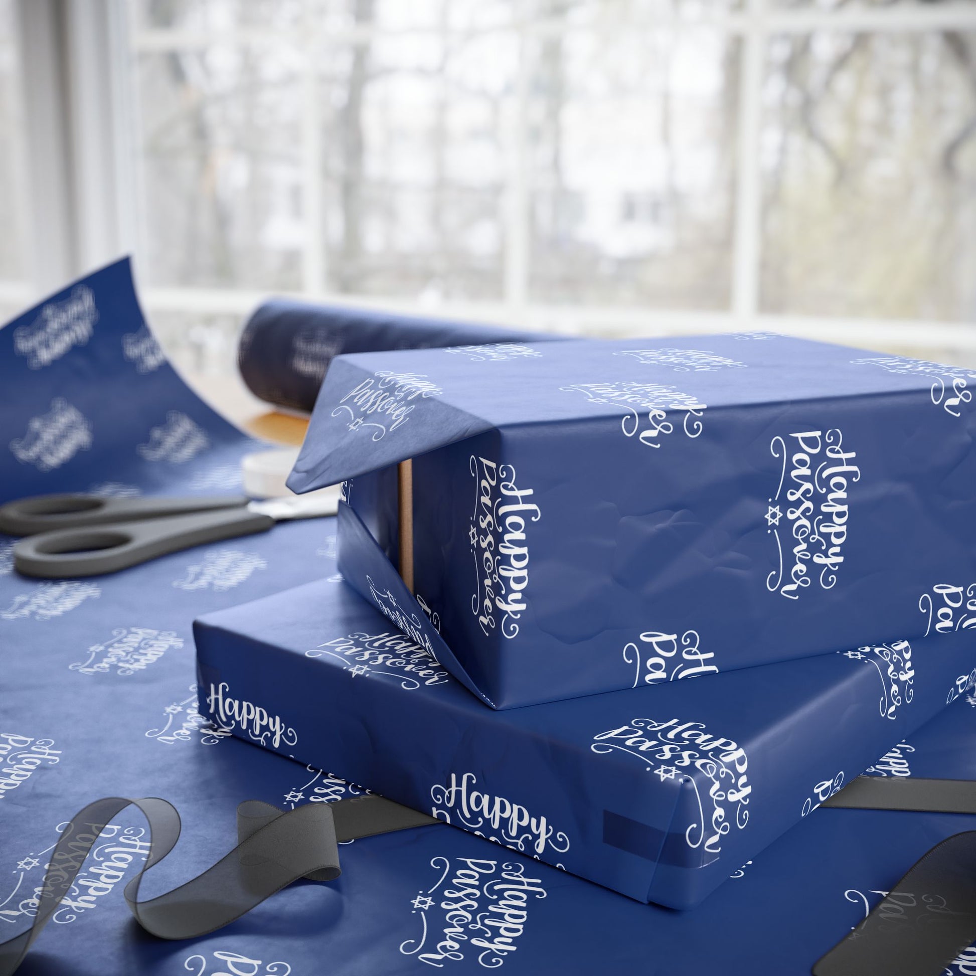 Elegant Blue Happy Passover Wrapping Paper