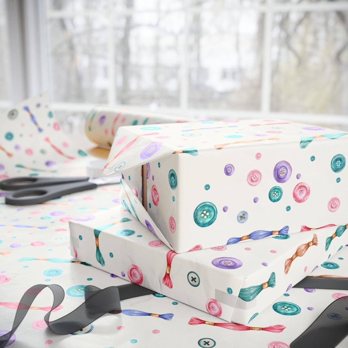 Sew Lovely – Buttons & Threads Wrapping Paper