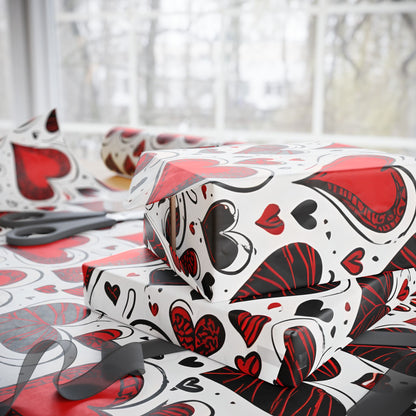 Stylish Gift Wrap with Vibrant Hearts in Black and Red