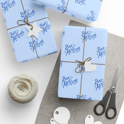 Blue Artistic Bar Mitzvah Wrapping Paper