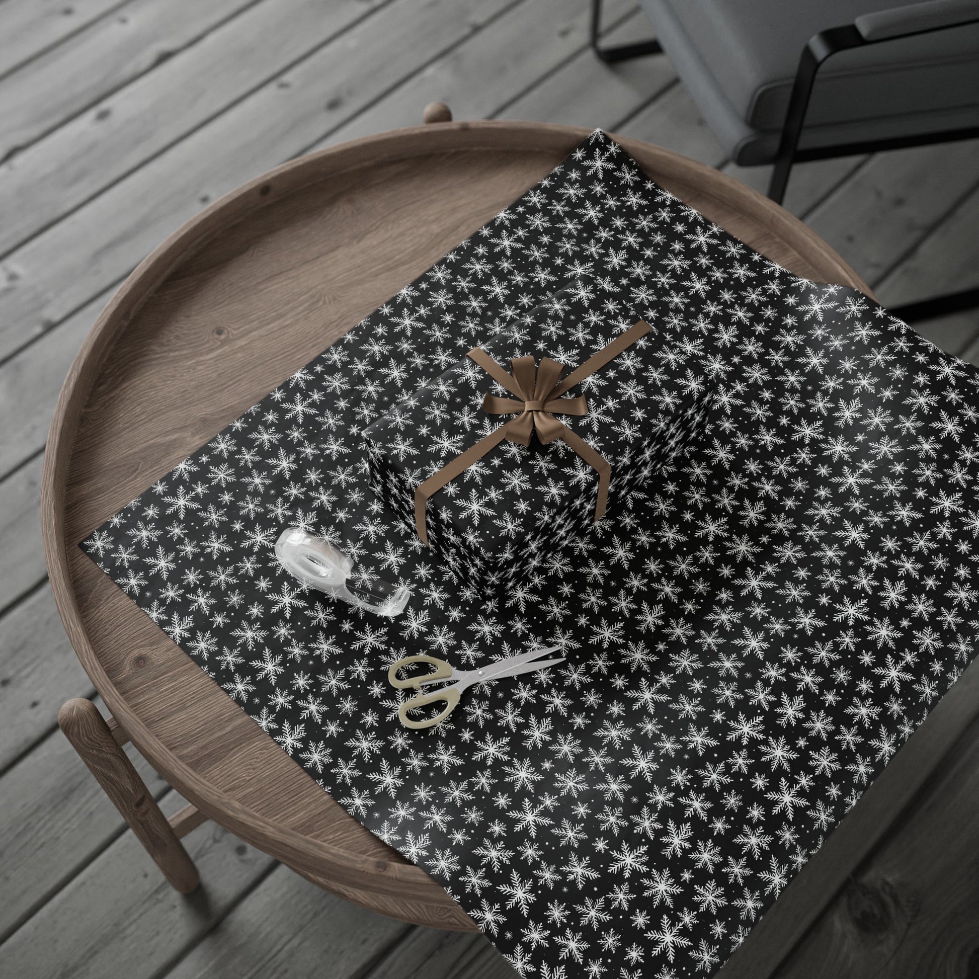 Midnight Flurries – Black & White Snowflake Wrapping Paper