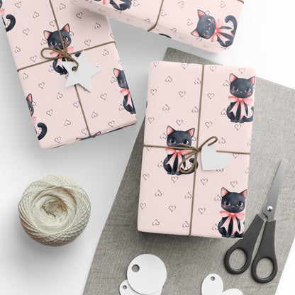 Purrfectly Pink – Black Cat & Bows Wrapping Paper