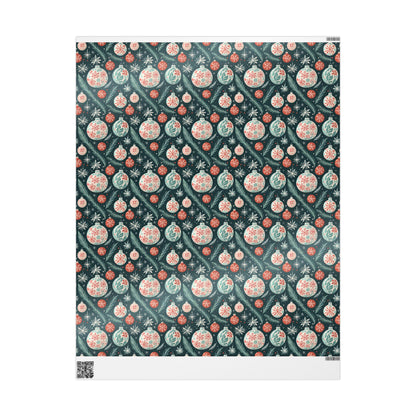 Frosted Evergreen – Retro Ornament & Pine Wrapping Paper