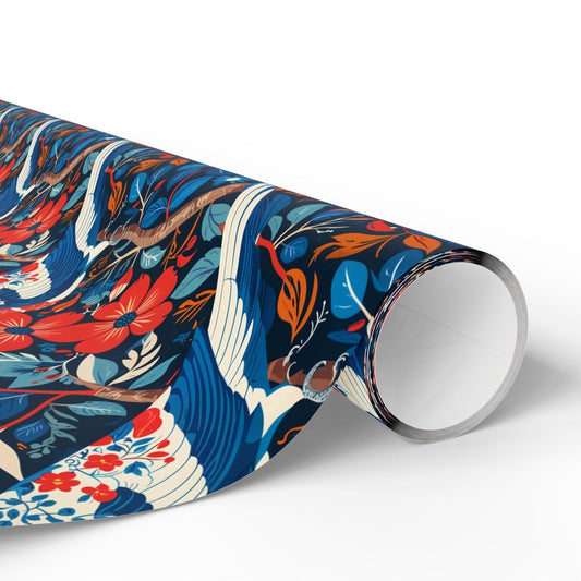 Red and Blue Parrot Floral Gift Wrap Paper
