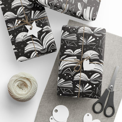 Booked & Bewitched – Black & White Literary Wrapping Paper