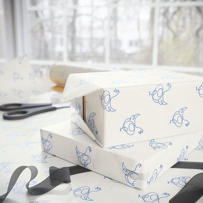 Blue Line Drawing Chicken Wrapping Papers