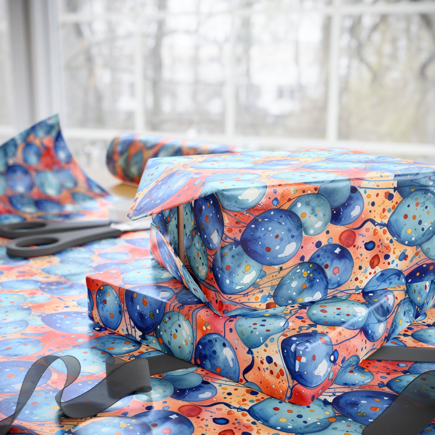 Colorful Blue and Orange Balloon Gift Wrapping Paper