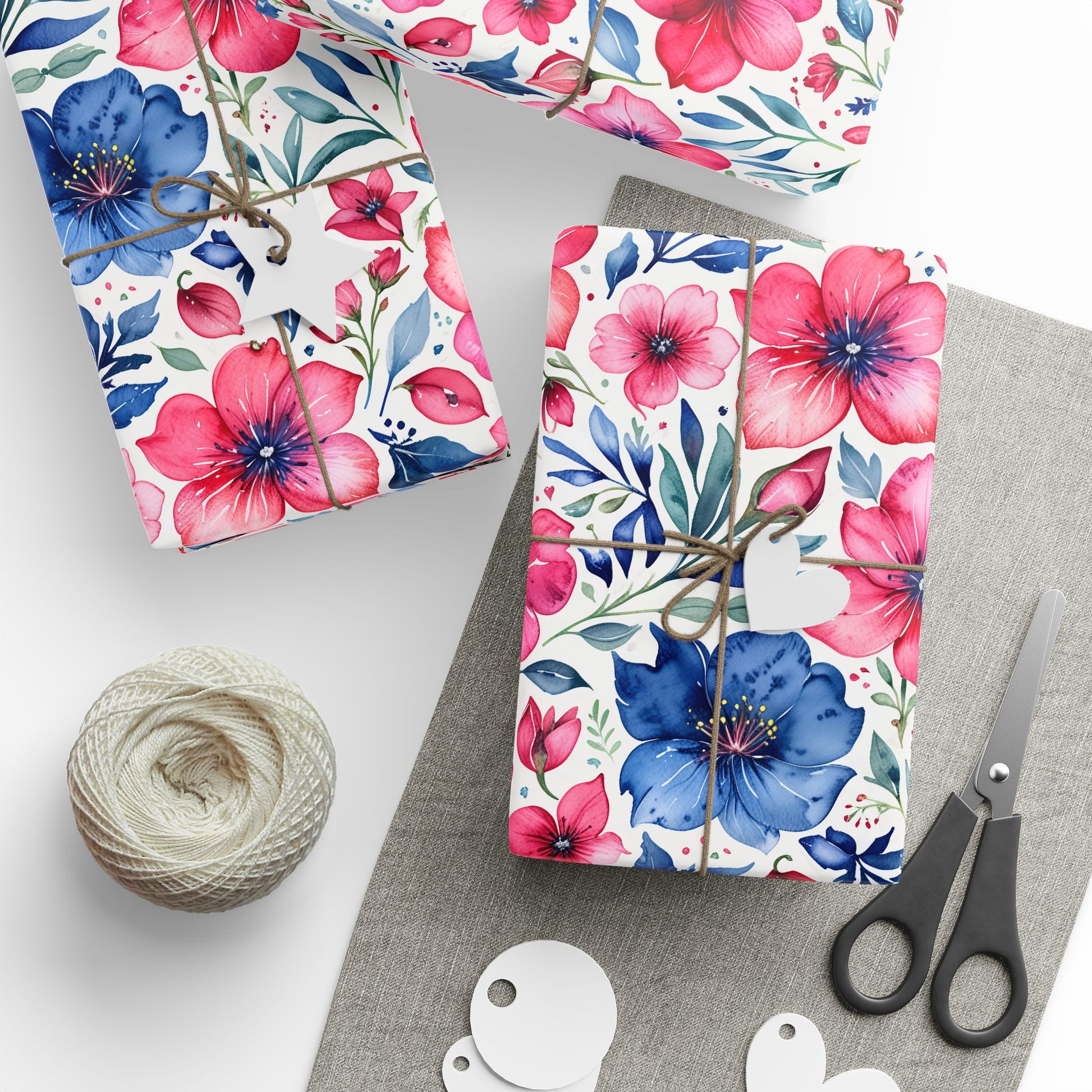 Pink and Blue Watercolor Flowers