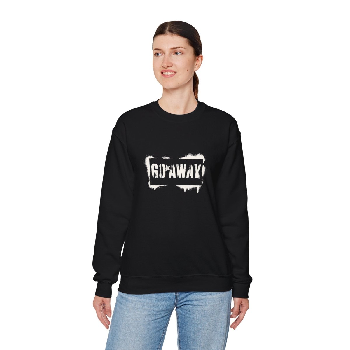 Crewneck Sweatshirt - 'Go Away' Stencil Graphic Cozy Pullover