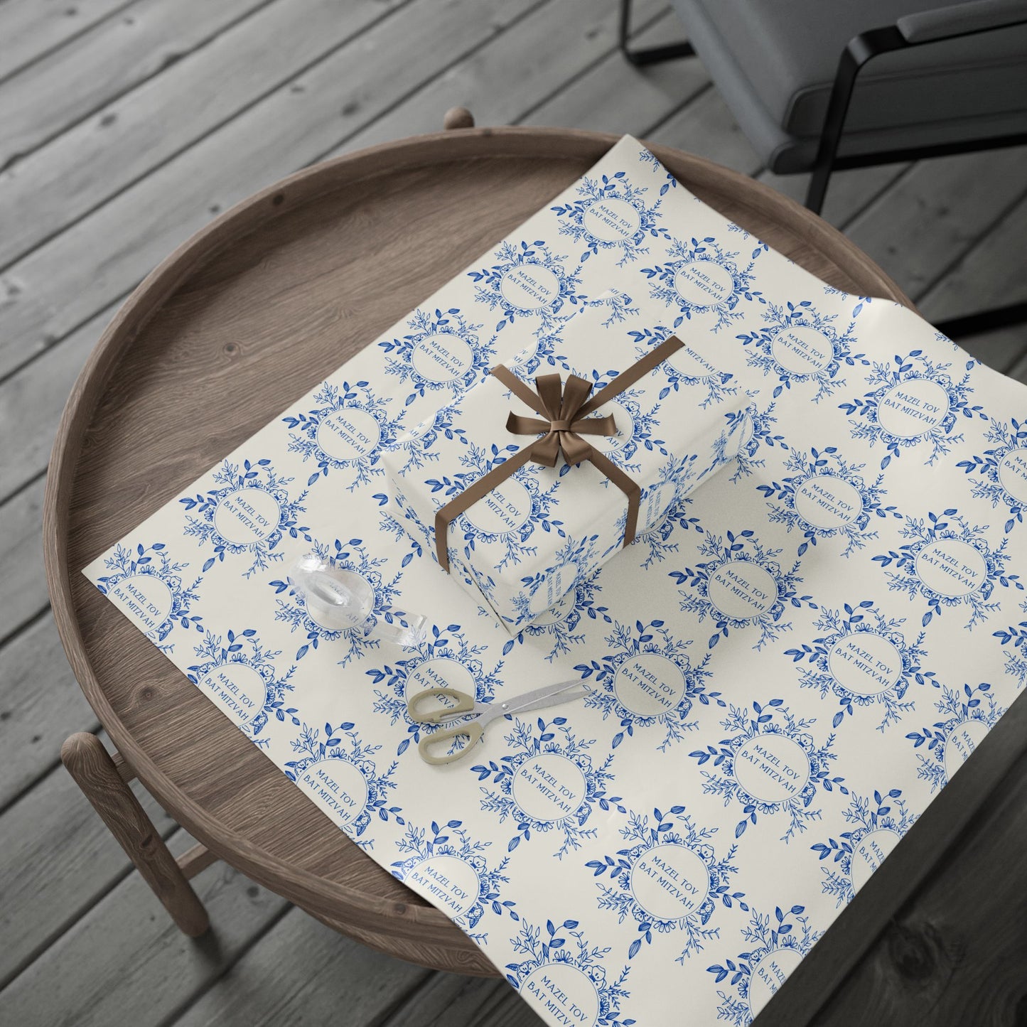 Elegant Floral Mazel Tov Bat Mitzvah Wrapping Paper