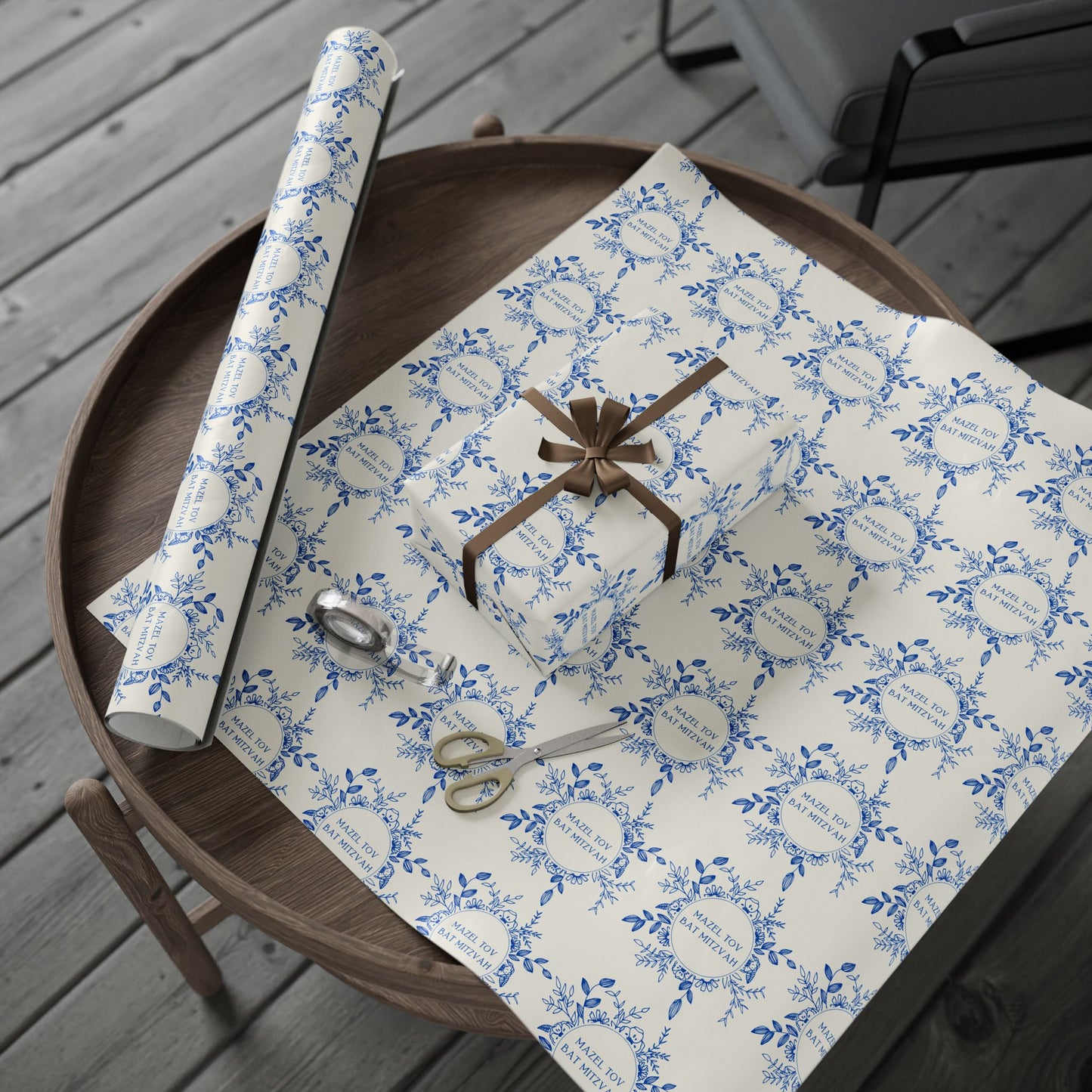 Elegant Floral Mazel Tov Bat Mitzvah Wrapping Paper
