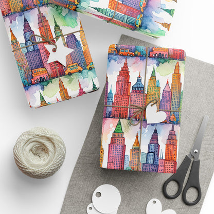 Abstract Cityscape Watercolor Gift Wrap