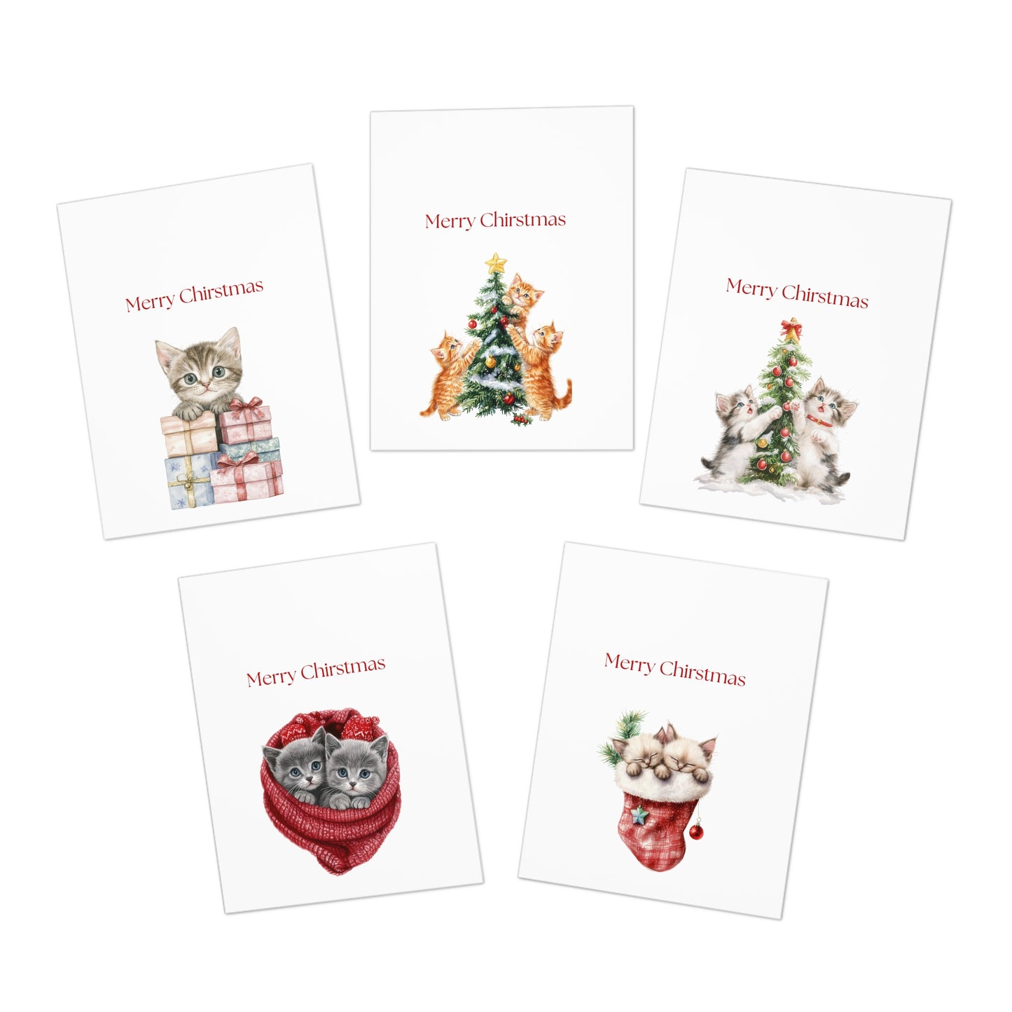 Funny Christmas (Cats - Set 3) Greeting Card Pack | Set of 5 Holiday Cards | Cute & Cheeky Christmas Cards