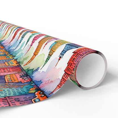 Abstract Cityscape Watercolor Gift Wrap