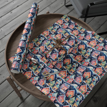 Holiday Wrapping Papers with Sparkling Star, Cute Snowflake, and Christmas Village Design