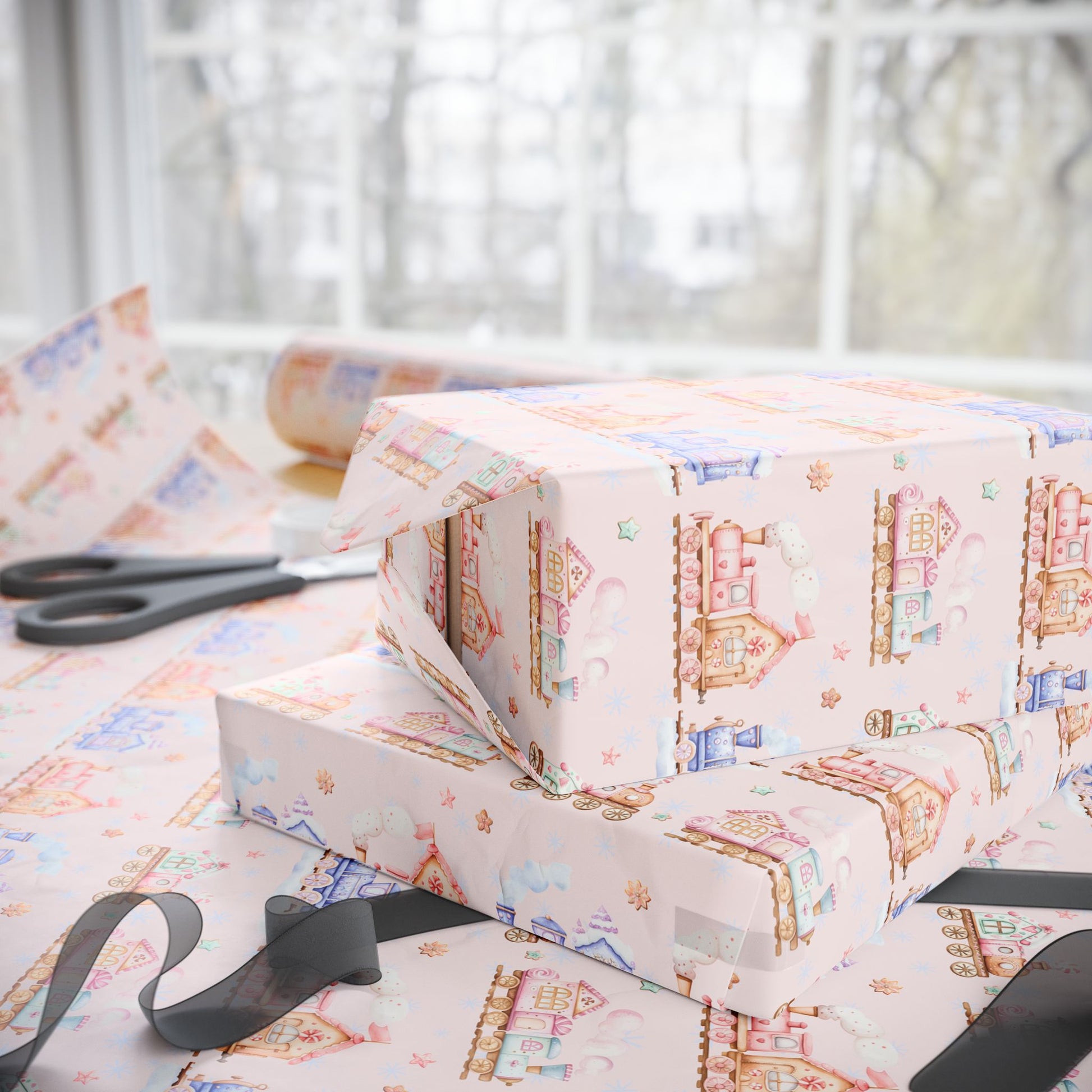 Candy Caboose Express – Gingerbread Train Wrapping Paper