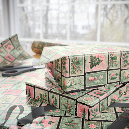 Mint to Be – Retro Holiday Stamp Wrapping Paper