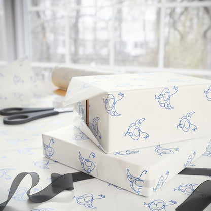 Blue Line Drawing Chicken Wrapping Papers